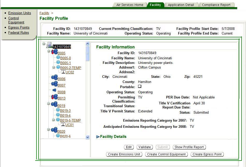 Facility Detail Page (Public) Overview, Collapsed